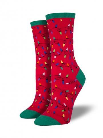CHRISTMAS LIGHTS SOCKS RED